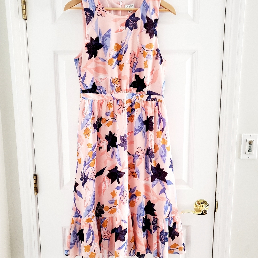 J.Crew floral crinkle tiered pink midi dress NWT